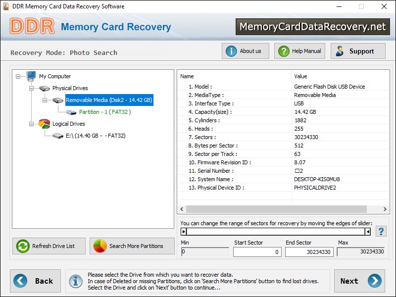 Screenshot of MMC Card Recovery