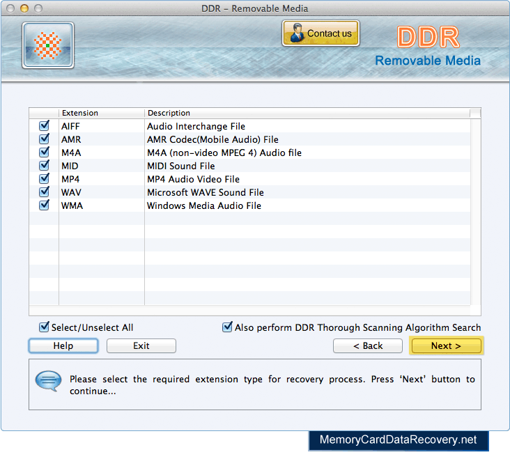 Select the extension of lost files