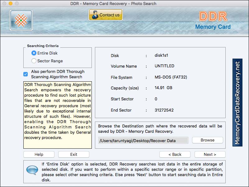 Screenshot of Mac Memory Card Data Recovery