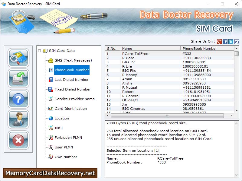 Screenshot of Sim Card Data Recovery