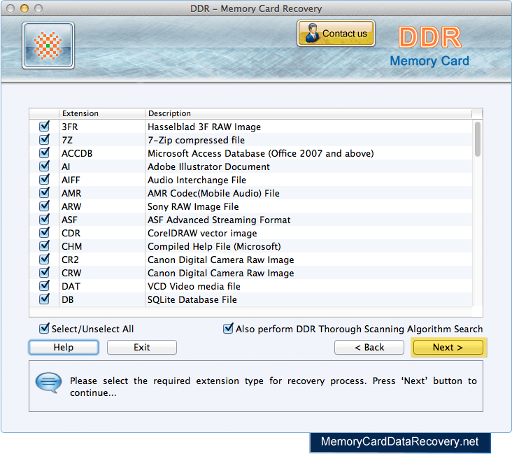 Select the required file extension