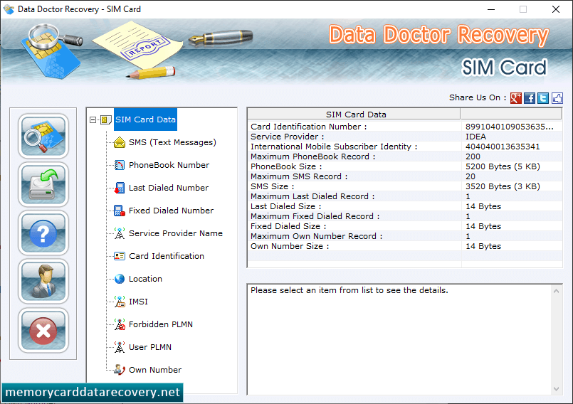 SIM card information